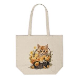 Floral Cat in a Basket Custom Tote Bag